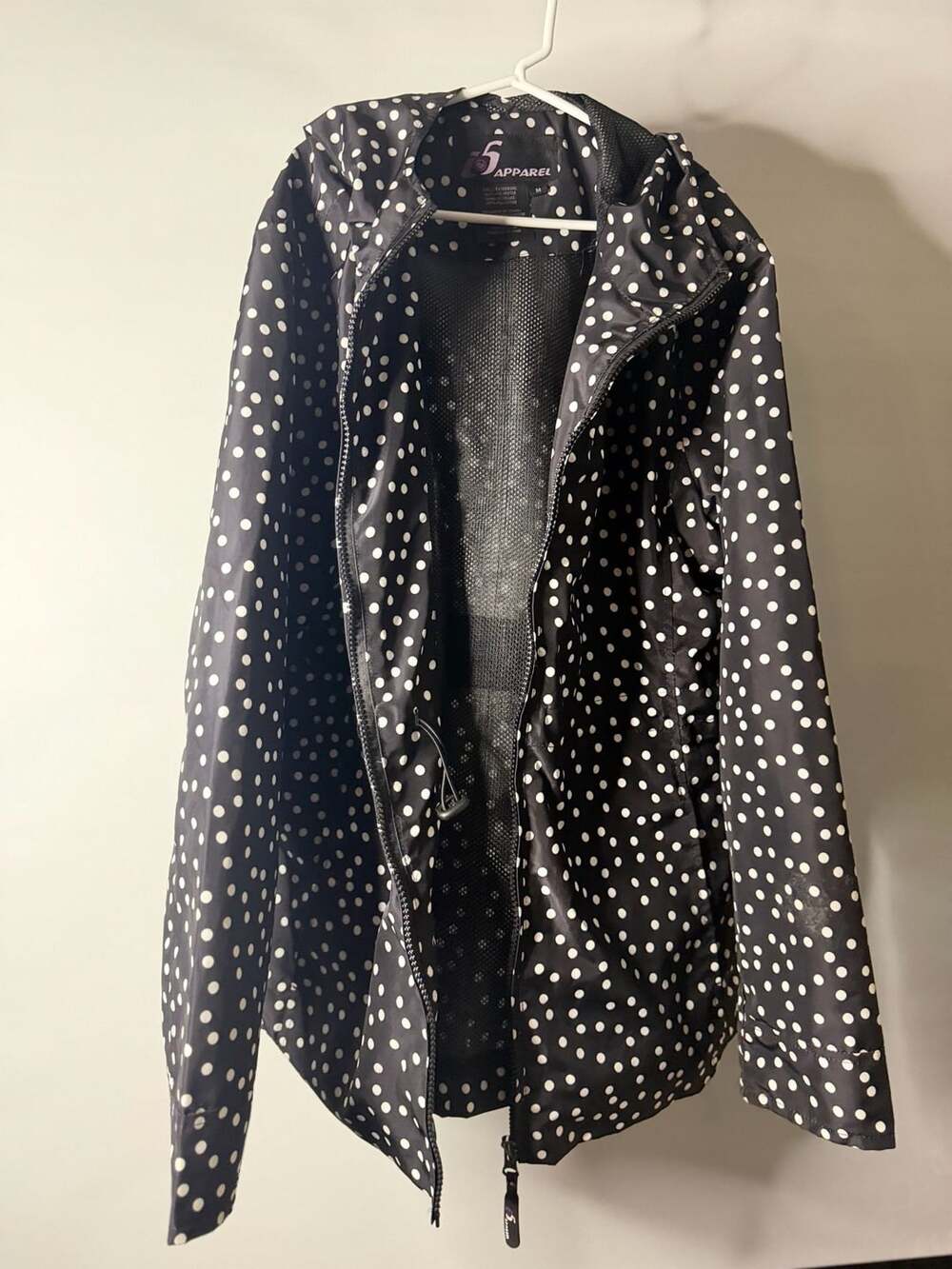 i5 Apparel Black and White Polka Dot Lightweight Rain Jacket Windbreaker with Ho